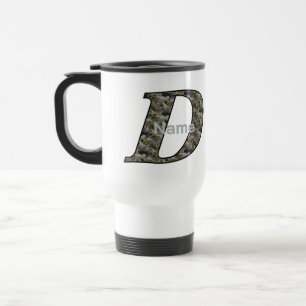 Caneca Térmica Hortênsias com Inicial D de Monograma Personalizad