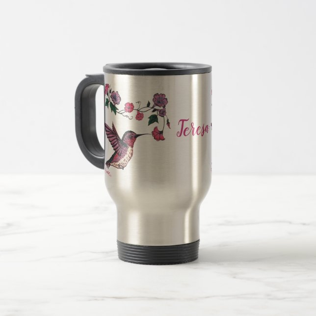 Caneca Térmica Hummingbird e Flores (Frente Esquerda)