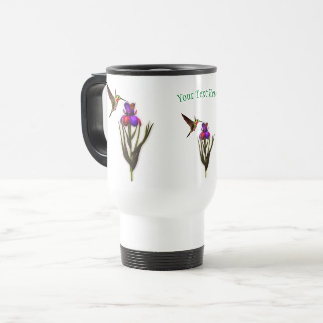 Caneca Térmica Hummingbird Iris Flor Personalizado (Frente Esquerda)