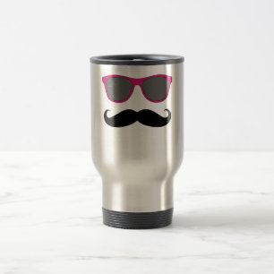 Caneca Térmica Humor com bigode e óculos escuros cor-de-rosa