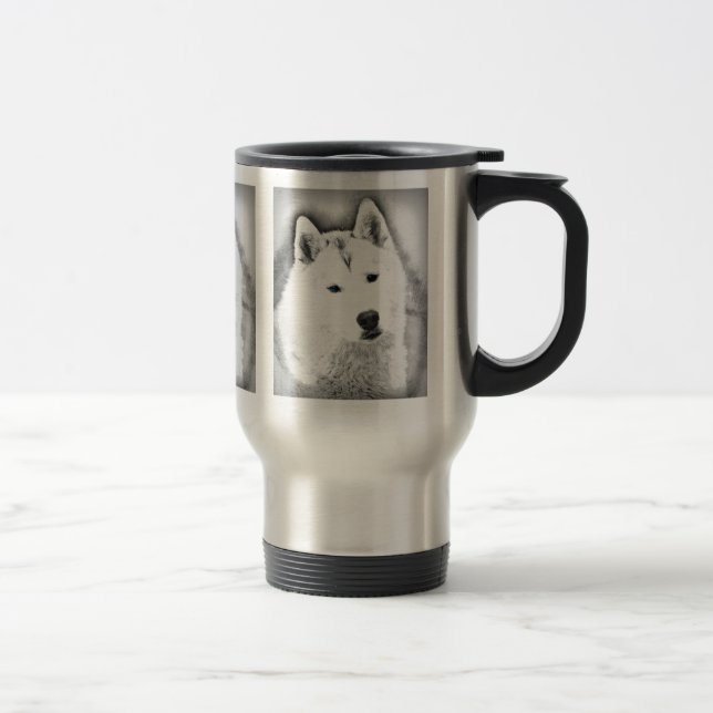 Caneca Térmica Husky Siberiano Branco com Olhos Azuis - Desenho d (Direita)