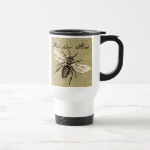 Caneca Térmica Ilustração Antiga de Abelha Operária em Estilo Ant