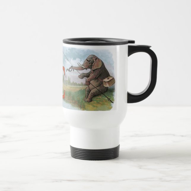 Caneca Térmica Ilustração da pesca de pescadores de elefantes (Direita)