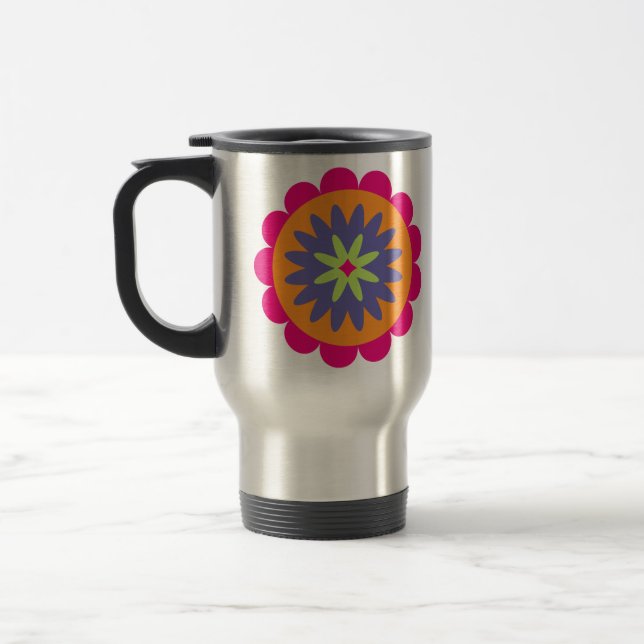 Caneca Térmica ilustração das formas florais laranja e rosa (Esquerda)