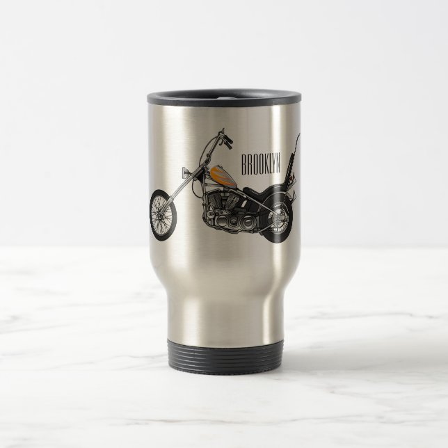 Caneca Térmica Ilustração de desenho animado Chopper Motorcycle 1 (Centro)