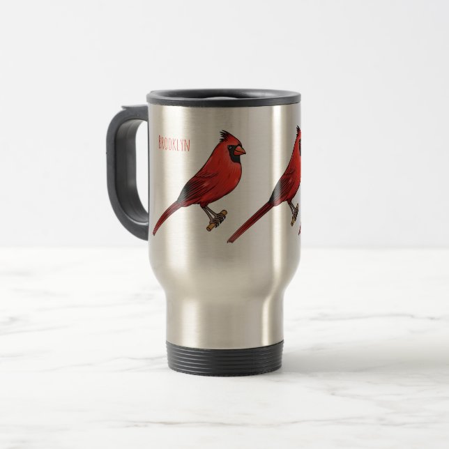 Caneca Térmica ilustração de desenho animado de aves cardeal nort (Frente Esquerda)