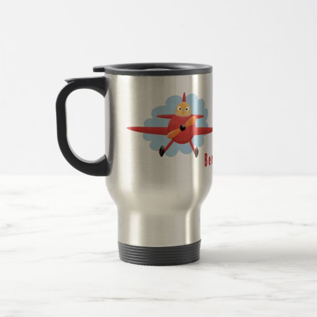 Caneca Térmica Ilustração de desenho animado de avião vermelho-vo (Esquerda)