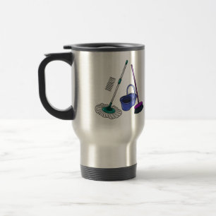 Caneca Térmica Ilustração de desenho animado de Broom & mop