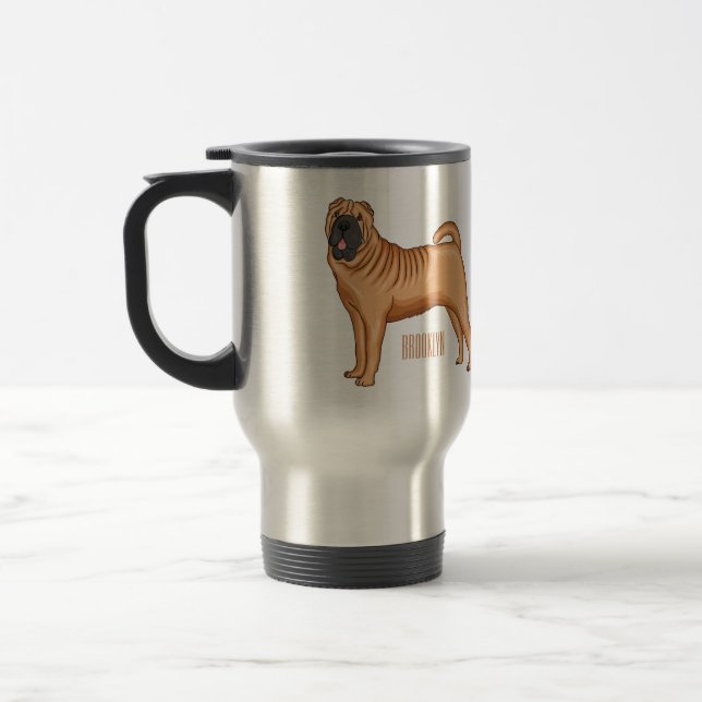 Caneca Térmica Ilustração de desenho animado de cão Shar-Pei chin (Esquerda)