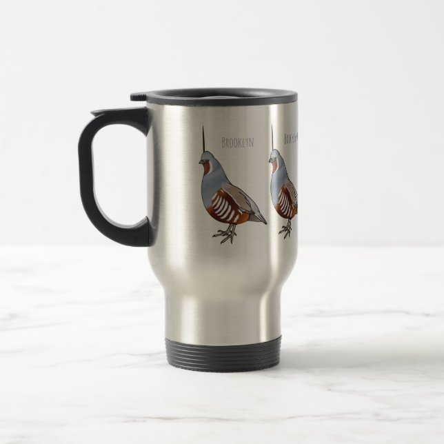 Caneca Térmica Ilustração de desenho animado de codorniz de monta (Esquerda)