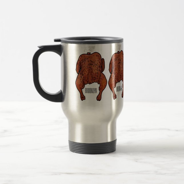 Caneca Térmica Ilustração de desenho animado de frango assado (Esquerda)