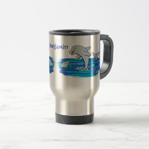 Caneca Térmica Ilustração de desenho animado de golfinhos alegres