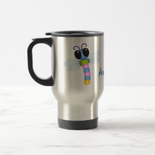 Caneca Térmica Ilustração de desenho animado de libélula azul 