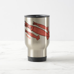 Caneca Térmica Ilustração de desenho animado de lula feliz rosa