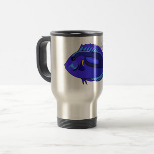 Caneca Térmica Ilustração de desenho animado de peixe marrom azul
