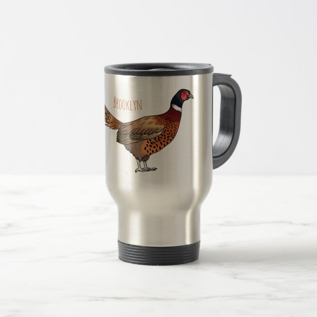 Caneca Térmica Ilustração de desenho animado de pheasant de pesco (Frente Esquerda)