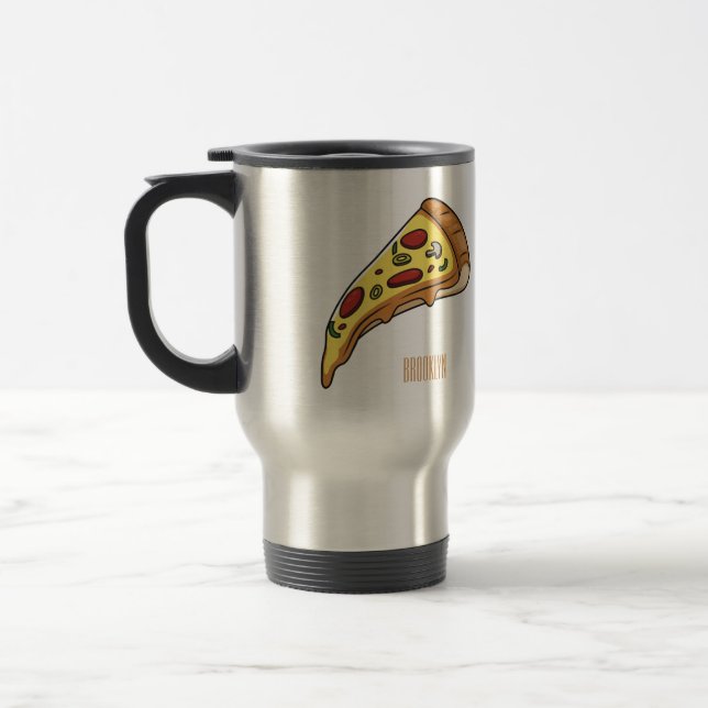 Caneca Térmica Ilustração de desenho animado de pizza (Esquerda)