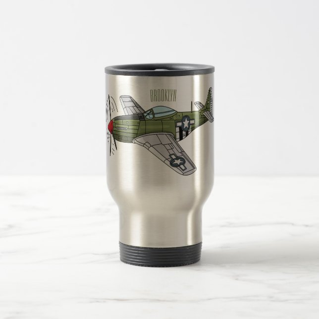 Caneca Térmica Ilustração de desenho de avião militar (Centro)