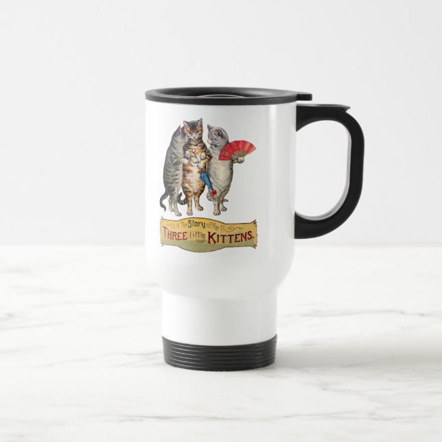 Caneca Térmica Ilustração de Ganso Mãe de Três Pequenos Gatinhos (Direita)