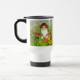 Caneca Térmica Ilustração de Gato de Sorriso de Vintage