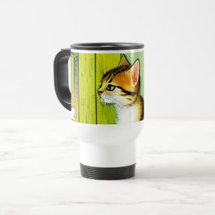 Caneca Térmica Ilustração de Gato de Tabby de Vintage