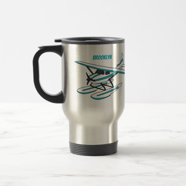 Caneca Térmica Ilustração de hidroavião azul branco (Esquerda)
