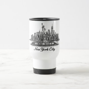 Caneca Térmica Ilustração de Linha do Horizonte de Nova York