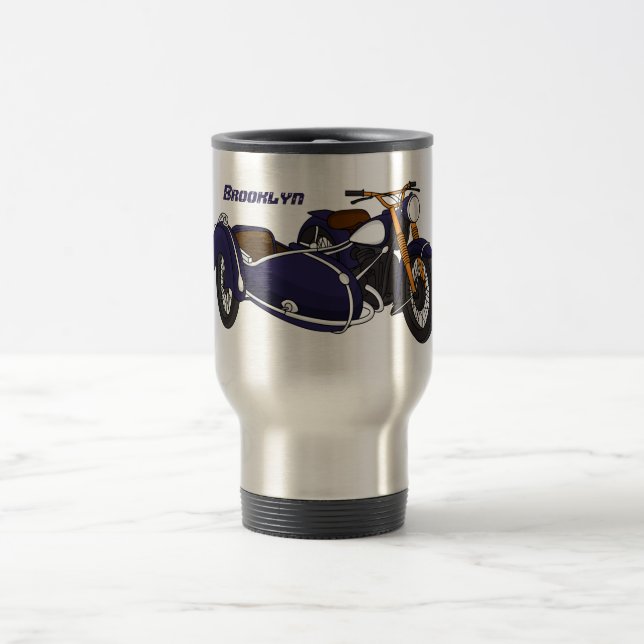 Caneca Térmica Ilustração de motocicleta roxa Sidecar (Centro)