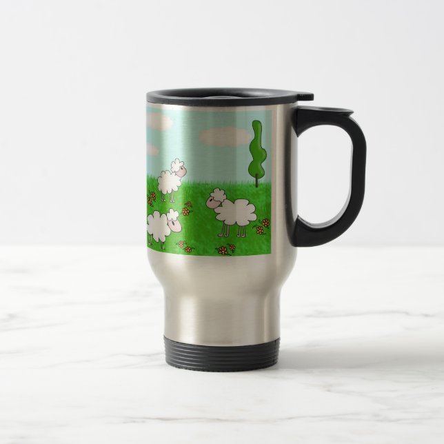 Caneca Térmica Ilustração de Ovelhas Fofas para Crianças (Direita)