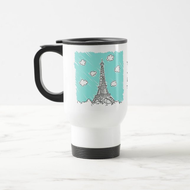 Caneca Térmica Ilustração de texto personalizado da Torre Eiffel (Esquerda)