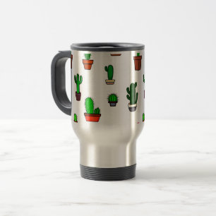Caneca Térmica Ilustrações de Cactus Fofo Padrão Branco