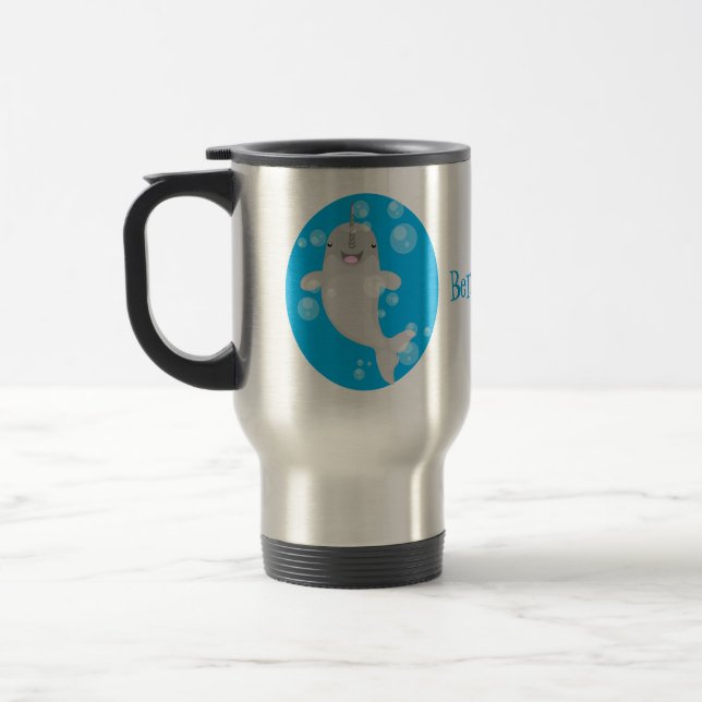 Caneca Térmica Imagem de desenho animado de bolhas de narvais fel (Esquerda)