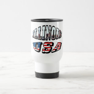 Caneca Térmica Imagem de Illinois e de bandeira dos EUA texto