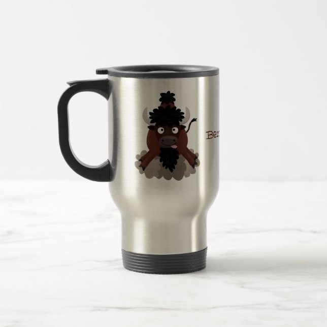Caneca Térmica Imagem engraçada de desenho animado de bisonte de  (Esquerda)