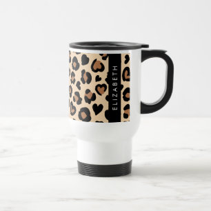 Caneca Térmica Impressão Animal, Leopardo Marrom, Corações, Seu N