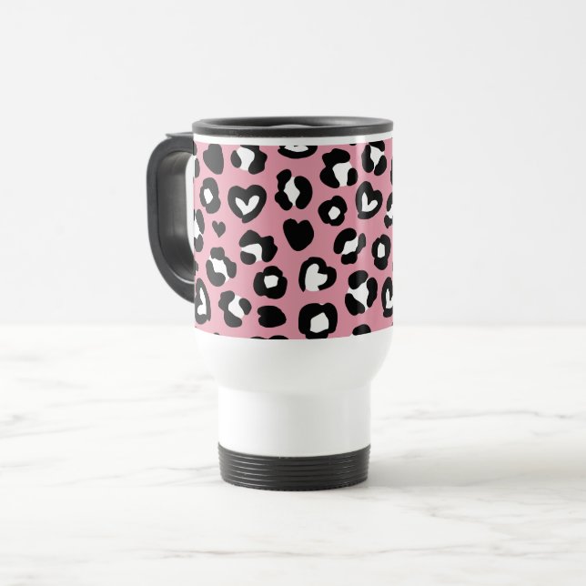 Caneca Térmica Impressão Animal, Leopardo Rosa, Manchas de Chita, (Frente Esquerda)