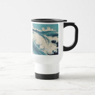 Caneca Térmica Impressão Antiga de Blocos de Madeira Japonesa Ond