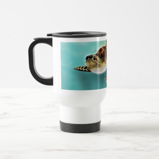 Caneca Térmica Impressão artística de tartarugas marinhas. (Esquerda)