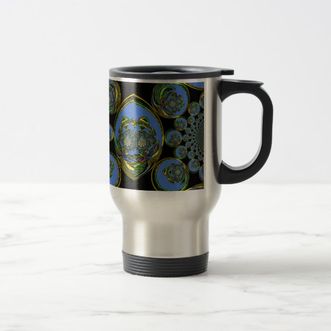 Caneca Térmica Impressão de Arte do Caleidoscópio Azul e Amarelo (Direita)