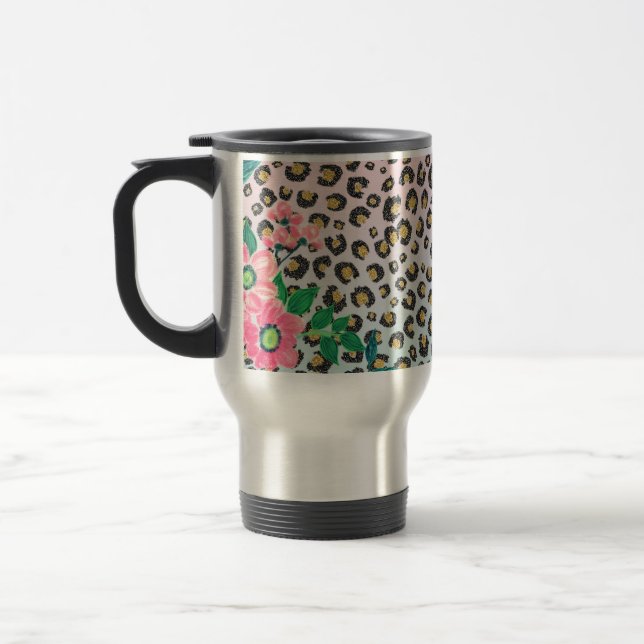 Caneca Térmica Impressão de Leopard com Brilho Rosa Ombre (Esquerda)