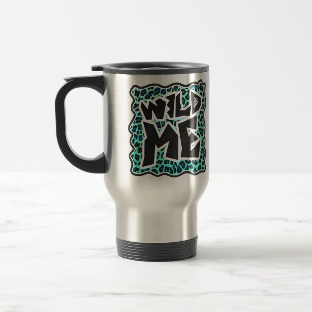 Caneca Térmica Impressão de Leopardo Negro e Teal (Esquerda)