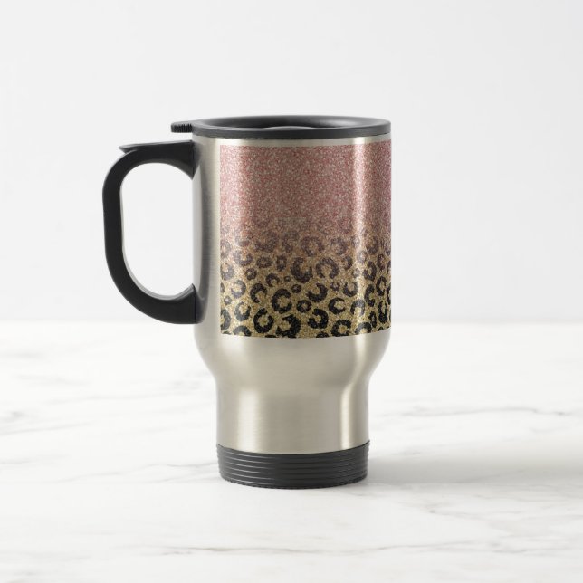 Caneca Térmica Impressão de Leopardo Preto Glitter Dourado Elegan (Esquerda)