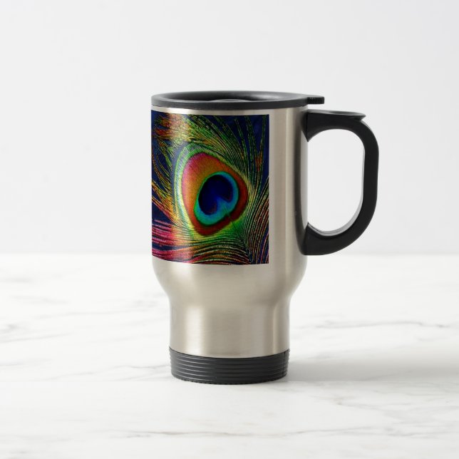 Caneca Térmica Impressão de Pena de Pavão Colorida (Direita)