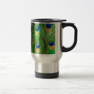 Caneca Térmica Impressão de Penas de Pavão Coloridas