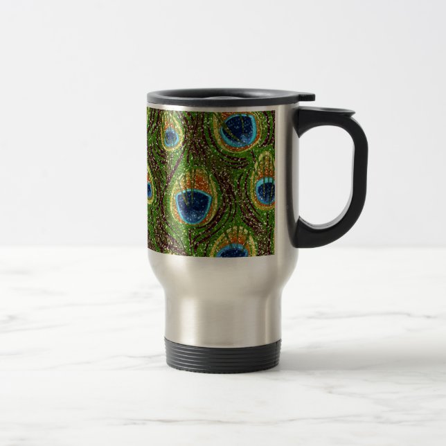 Caneca Térmica Impressão de Penas de Peacock Coloridas (Direita)