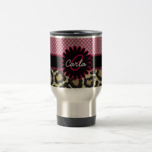 Caneca Térmica Impressão do leopardo e monograma elegantes das