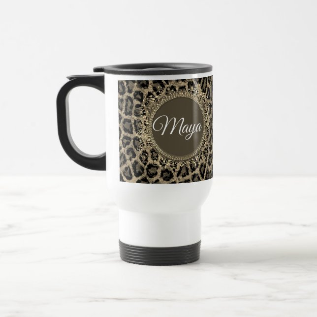 Caneca Térmica Impressão Leopardo Exótica Personalizada (Esquerda)