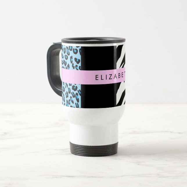 Caneca Térmica Impressão Leopardo, Impressão Zebra, Azul, Seu Nom (Frente Esquerda)