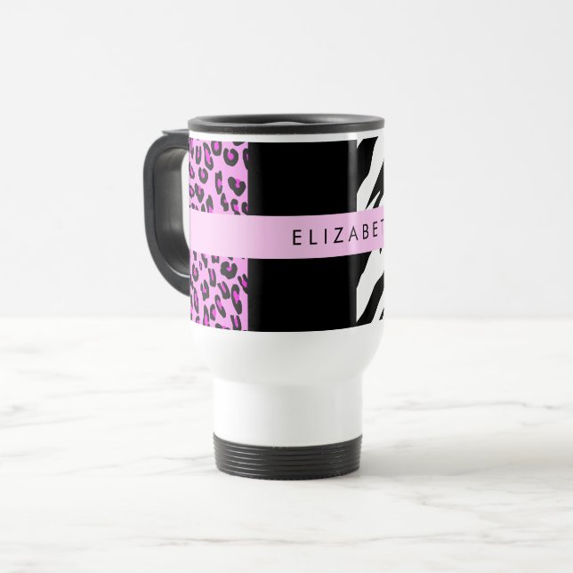 Caneca Térmica Impressão Leopardo, Impressão Zebra, Rosa, Seu Nom (Frente Esquerda)