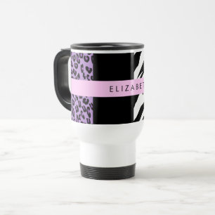 Caneca Térmica Impressão Leopardo, Impressão Zebra, Roxo, Seu Nom